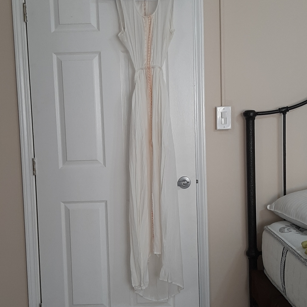 Boho maxi cream dress with light orange details